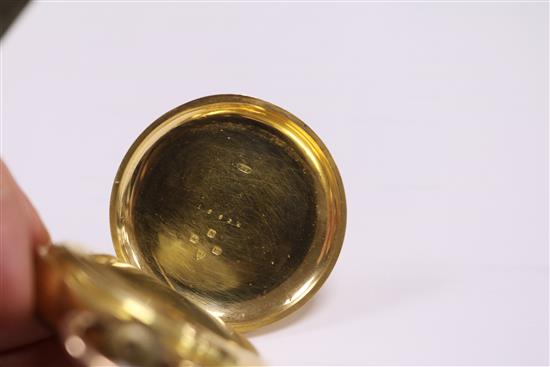 A Victorian 18ct gold keyless pocket watch, with subsidiary seconds.